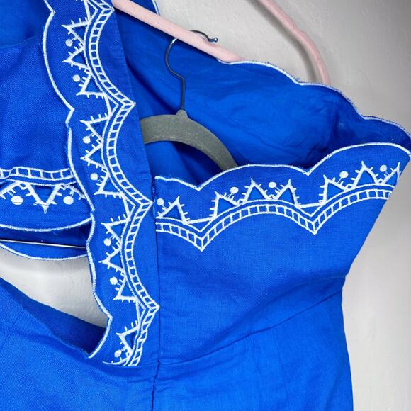 NWT Anthropologie Farm Rio One Shoulder Embroidered Cut Out Linen Jumpsuit Large - Picture 10 of 16